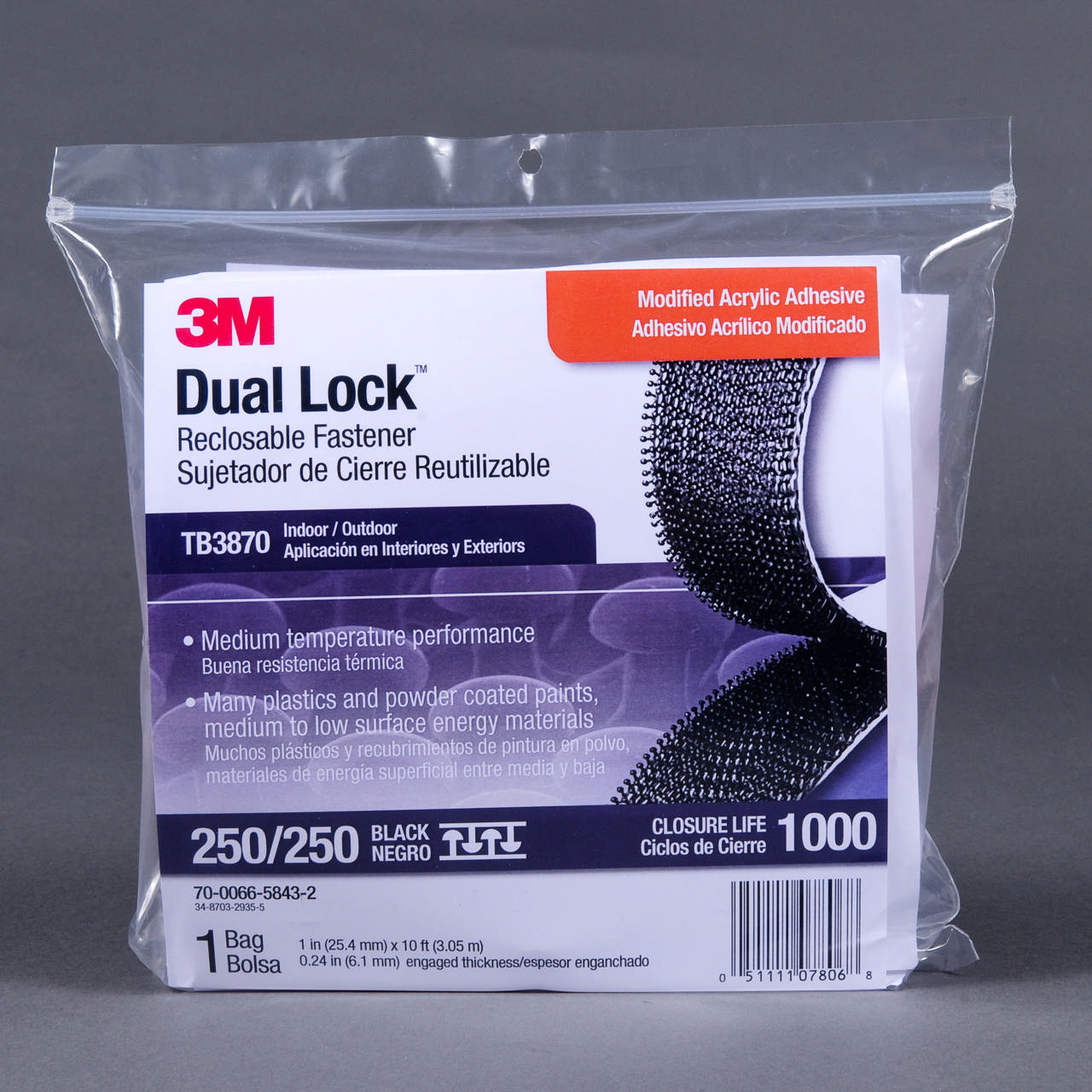 Dual Lock Hook-and-Loop Fastener TB3870